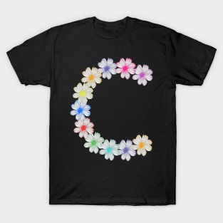 Letter C, flower, cosmos flowers, floral, nature T-Shirt